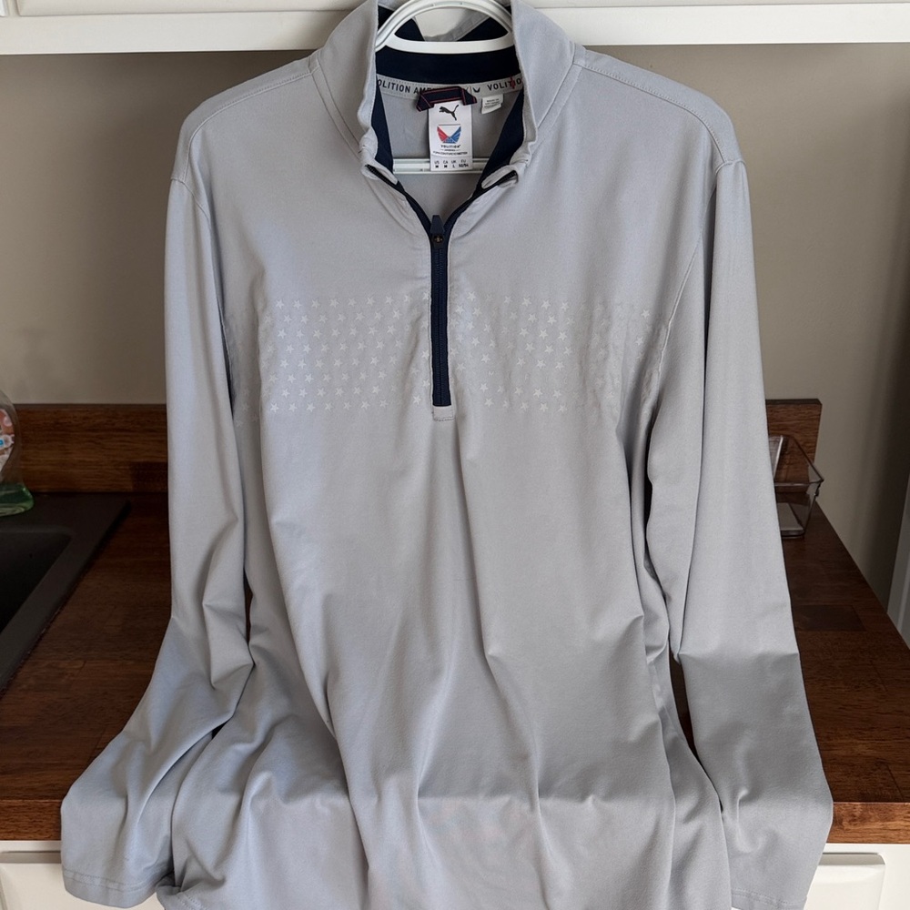 Puma x Voliton America Gray and Navy Quarter-Zip Pullover